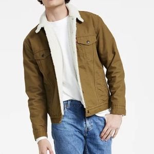 Levi's Men's Sherpa-lined Trucker Jacket in Tan Canvas - EUC!